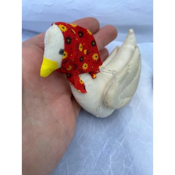 Vintage Country Goose Ornament Set Fabric Goose with Scarf & Grapevine Wreath - Picture 6 of 6